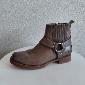 Frye Veronica Harness Chelsea Ankle Boots Taupe Brown Leather Moto.
